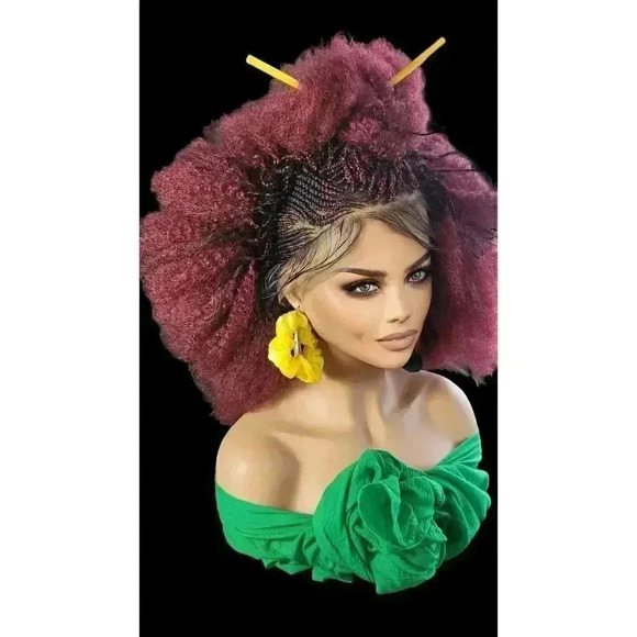 "Braided Wigs - 100% Handcrafted, Short Afro Style, Vibrant Red Color, NWT - Picture 7 of 15